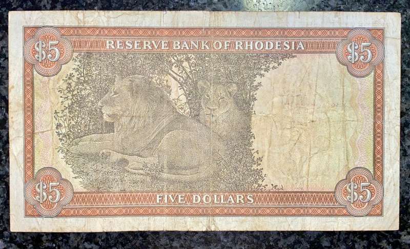 RHODESIA 5 DOLLARS 1976 C.J RHODES WTM M11