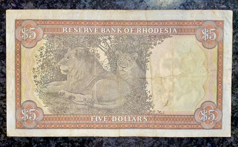 RHODESIA 5 DOLLARS 1978 C.J RHODES WTM M18