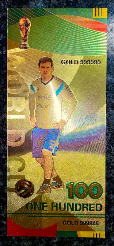 WORLD CUP FOOTBALL - 100 GOAL - COLORIZED GOLD FOIL999 CARD -AMAZING ART -