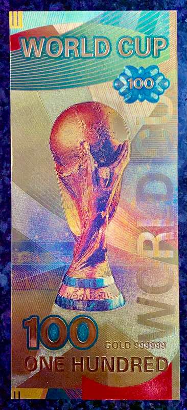 WORLD CUP FOOTBALL - 100 GOAL - COLORIZED GOLD FOIL999 CARD -AMAZING ART -