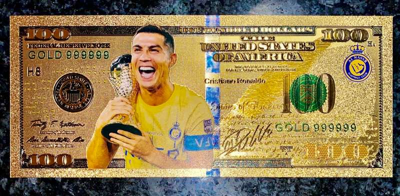 U S A - 100 DOLLARS CRISTIANO RONALDO -AL NASSR CLUB -- COLORIZED GOLD FOIL 9999 CARD -