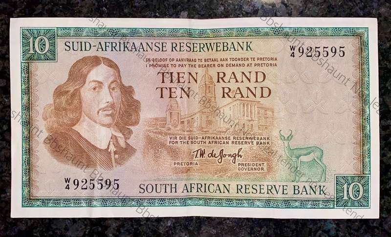 REPLACEMENT NOTE TW DE JONGH R10 -- W3 -- SPRINGBUCK WTM 1ST ISSUE 1967