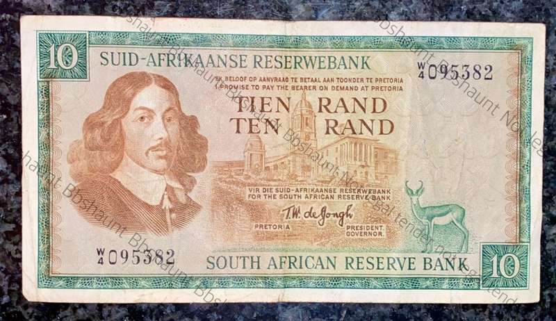REPLACEMENT NOTE TW DE JONGH R10 -- W4 -- SPRINGBUCK WTM 1ST ISSUE 1967