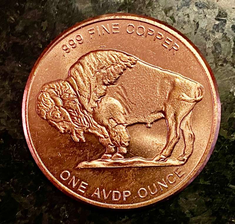U S A - AMERICAN INDIAN & BUFFALO 1 OZ- 999 FINE COPPER ROUND