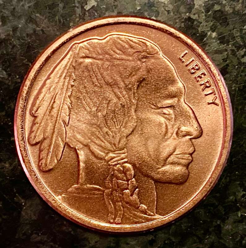 U S A - AMERICAN INDIAN & BUFFALO 1 OZ- 999 FINE COPPER ROUND