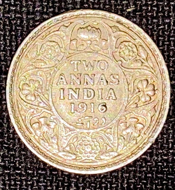 INDIA SILVER 2 ANNA 1916 WW1