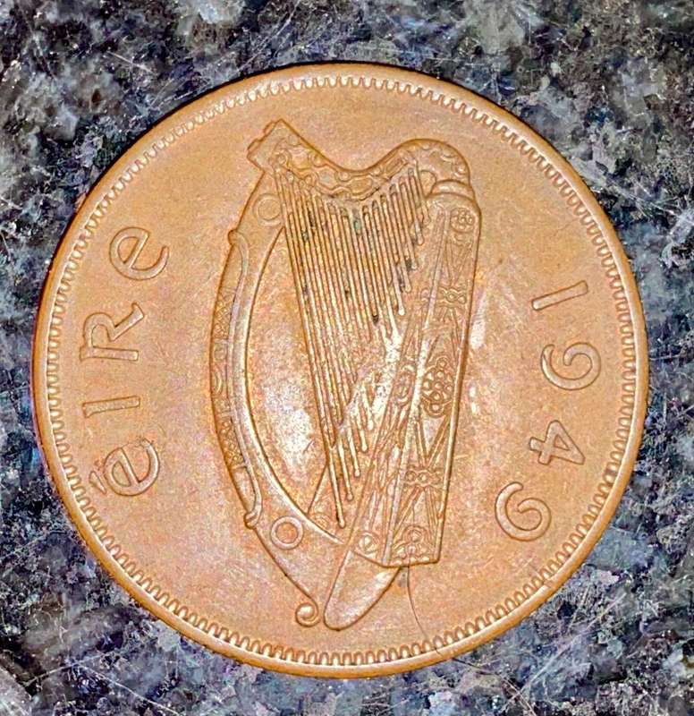 IRELAND 1 PENNY 1949 HEN & CHICKS