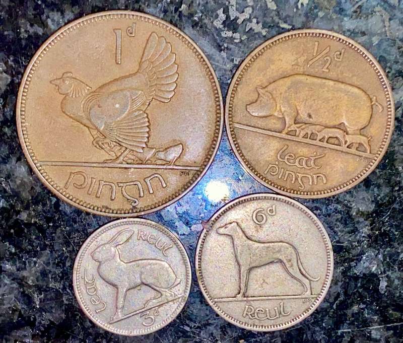 IRELAND SET 6D SIXPENCE 1942 - 3D THREEPENCE 1943 WW2 - 1 PENNY 1937 & 1/2 PENNY 1937(1 BID TAKES AL