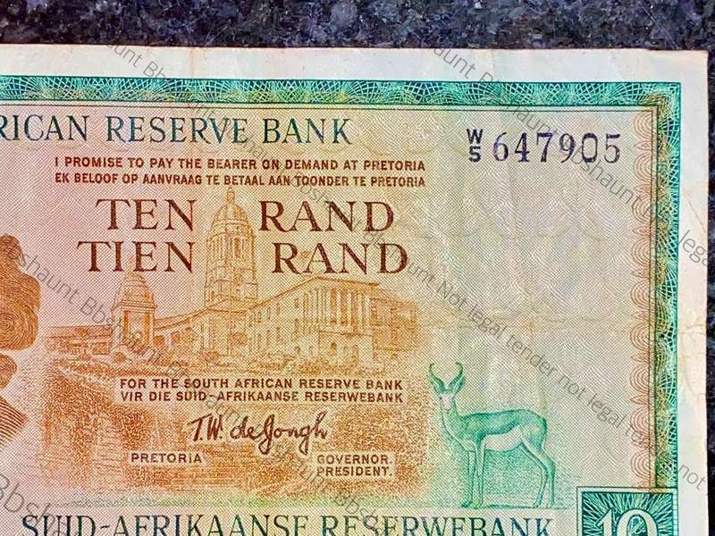 REPLACEMENT NOTE TW DE JONGH R10 -- W5 -- SPRINGBUCK WTM 1ST ISSUE 1967