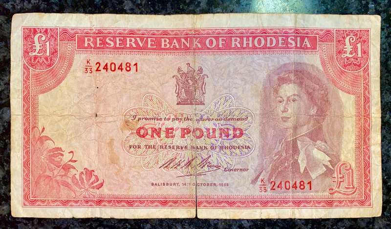 RHODESIA 1 POUND 14TH OCTOBER 1968 - CJ RHODES WTM - K33