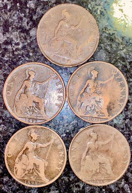 GREAT BRITAIN SET 1 PENNY 1880, 1897, 1898, 1901 & 1902 ( 1 BID TAKES ALL)