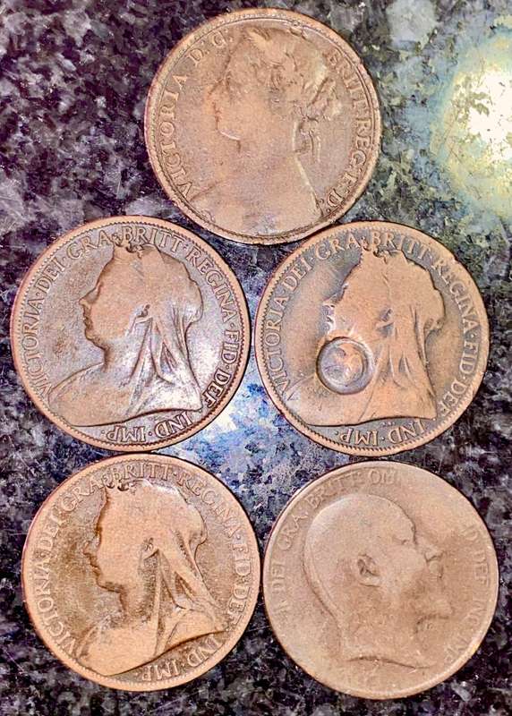 GREAT BRITAIN SET 1 PENNY 1880, 1897, 1898, 1901 & 1902 ( 1 BID TAKES ALL)