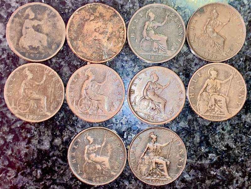 GREAT BRITAIN SET 1/2 PENNY 1861, 1877, 1879, 1980, 1892, 1901 & 1902 ( 1 BID TAKES ALL)