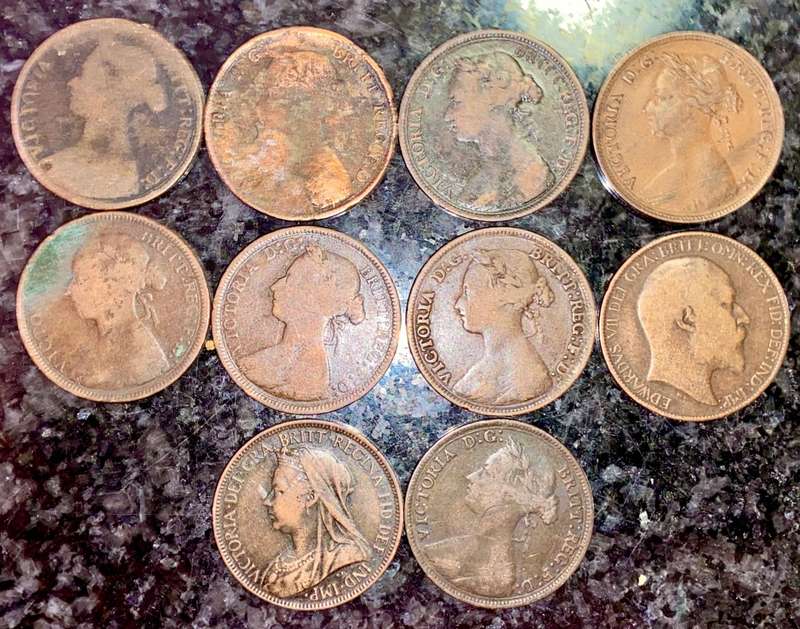 GREAT BRITAIN SET 1/2 PENNY 1861, 1877, 1879, 1980, 1892, 1901 & 1902 ( 1 BID TAKES ALL)
