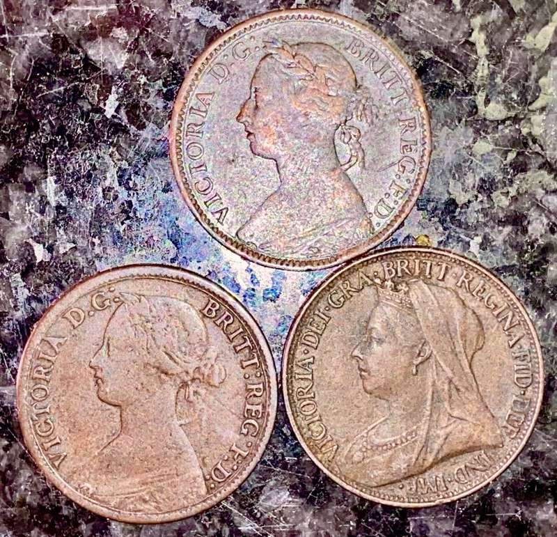 GREAT BRITAIN SET 1/4 PENNY 1864, 1890 & 1897 ( 1 BID TAKES ALL)