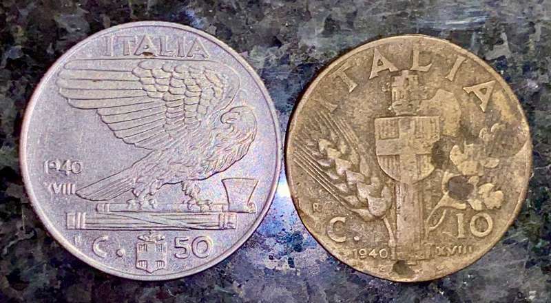 ITALY SET 50 CENTESIMI & 10 CENTESIMI 1940 WW2(1 BID TAKES ALL)