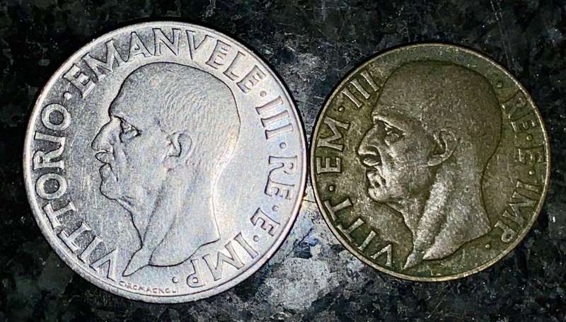 ITALY SET 1 LIRE 1939 & 10 CENTESIMI 1941 WW2(1 BID TAKES ALL)