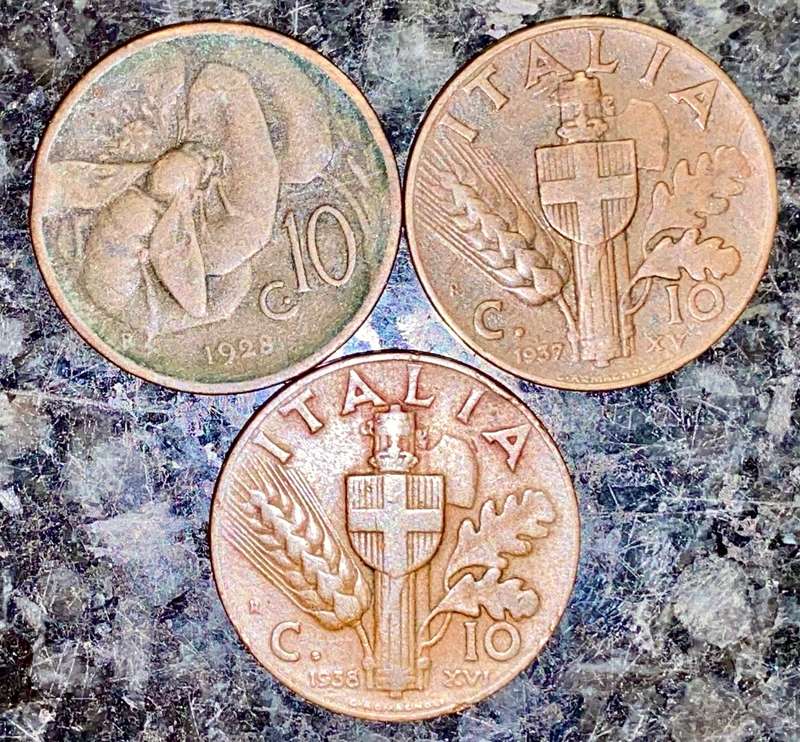 ITALY SET 10 CENTESIMI 1928, 1937 & 1938(1 BID TAKES ALL)