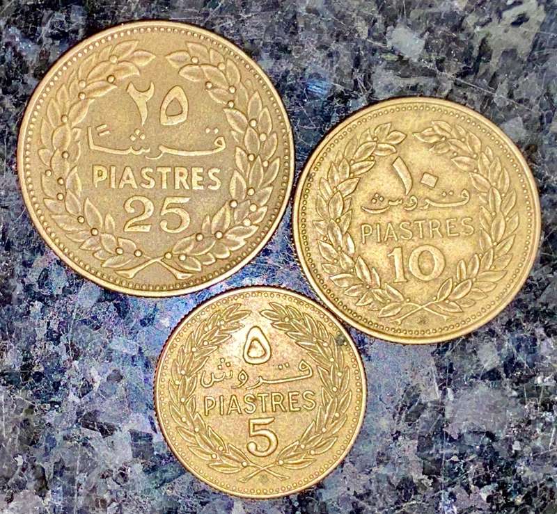 LIBAN SET 25 PIASTRES 1969, 10 PIASTRES 1970 & 5 PIASTRES 1972(1 BID TAKES ALL)