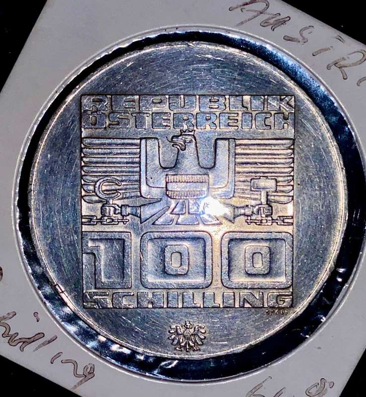 AUSTRIA SILVER 100 SHILLING 1973 WINTER OLYMPICS IN COIN FLIP
