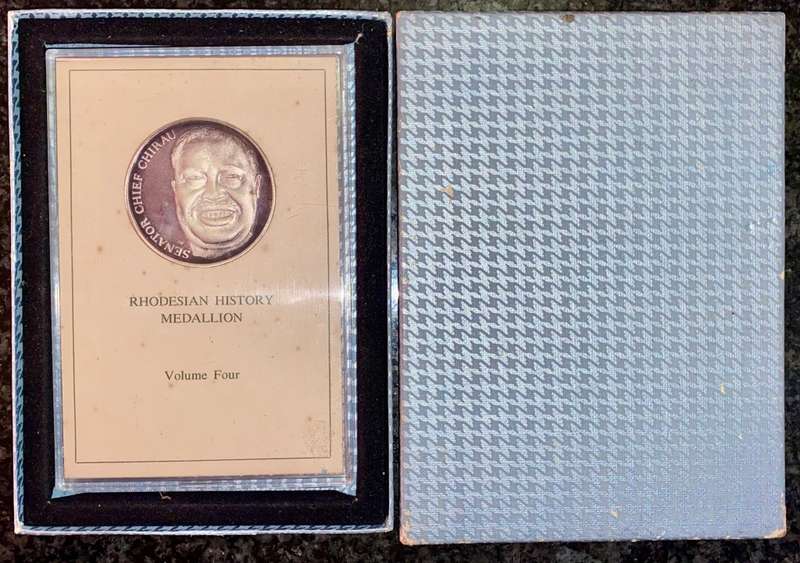 RHODESIA PURE SILVER RHODESIAN HISTORY SENATOR CHIEF CHIRAU 1976 NO 0332 WITH CERT IN ORIGINAL BOX