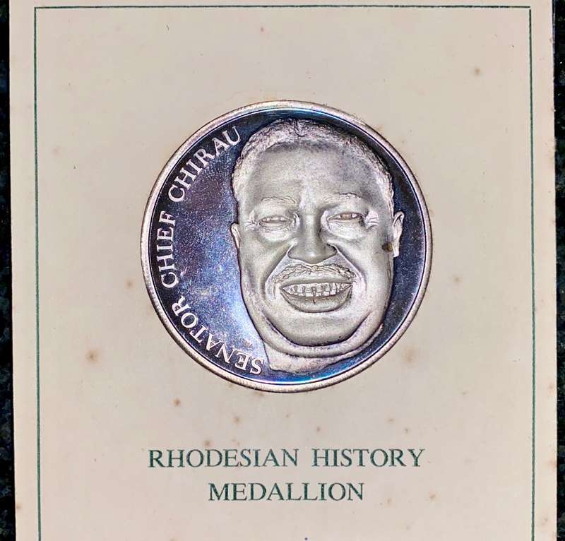 RHODESIA PURE SILVER RHODESIAN HISTORY SENATOR CHIEF CHIRAU 1976 NO 0332 WITH CERT IN ORIGINAL BOX
