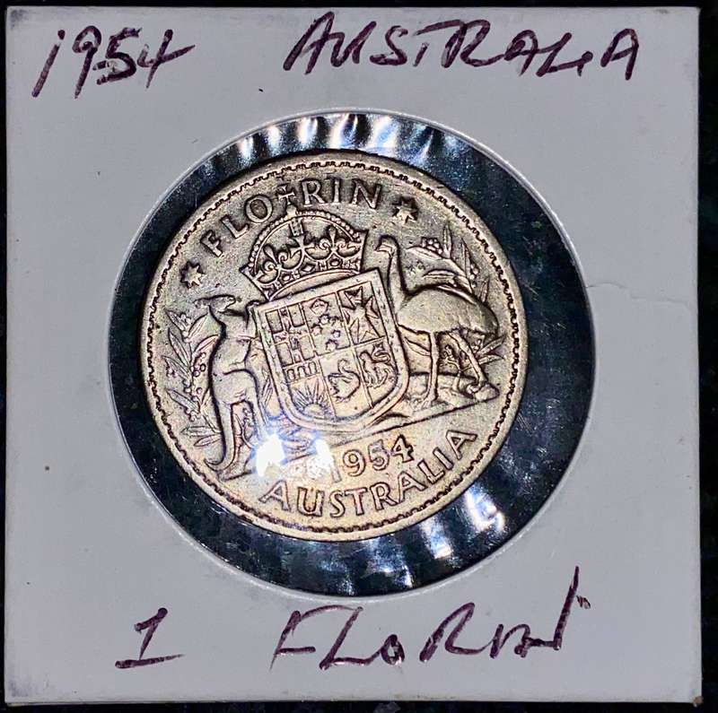 AUSTRALIA SILVER 1 FLOREN 1954 GOOD CONDITION IN COIN FLIP