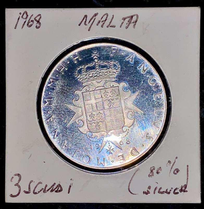 MALTA SILVER PROOF 3 SCUDI 1968 IN COIN FLIP SILVER 80%