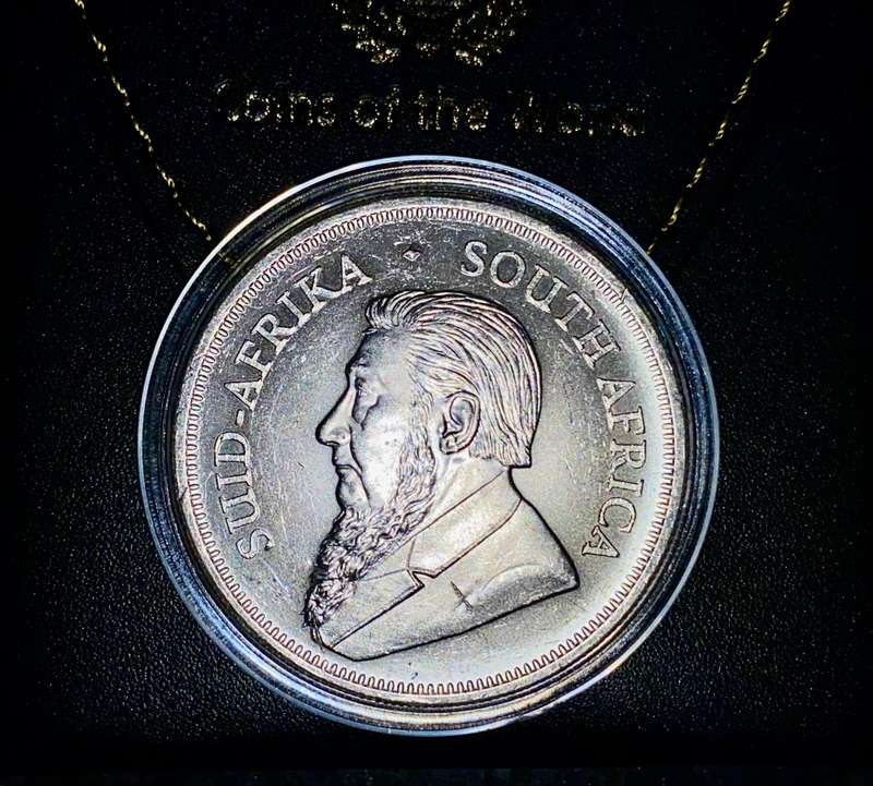 SOUTH AFRICA SILVER KRUGERRAND -- 2019 -- 1OZ FINE SILVER IN WORLD COINS POUCH & CAPSULE