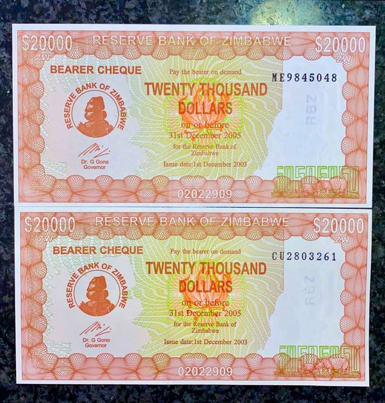 ZIMBABWE SET 20,000 DOLLARS -- 2003 UNC (1 BID TAKES ALL)