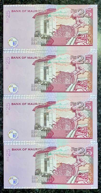 MAURITIUS 25 RUPEES IN SEQUENCE AE048300-297 UNC 1999(1 BID TAKES ALL)