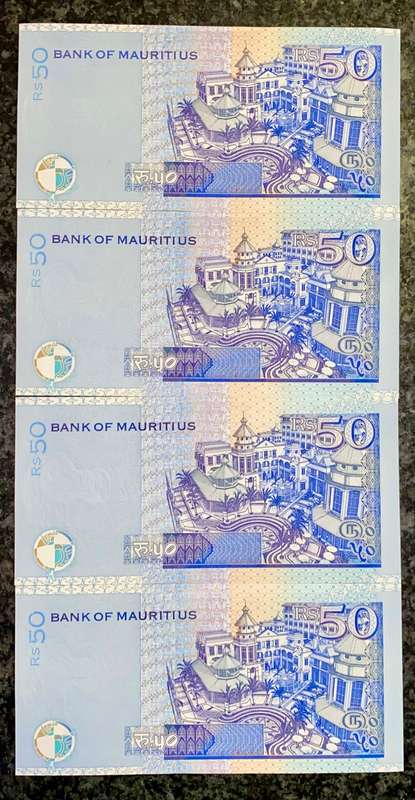 MAURITIUS 50 RUPEES IN SEQUENCE AE438300-297 UNC 1999(BID PER NOTE)