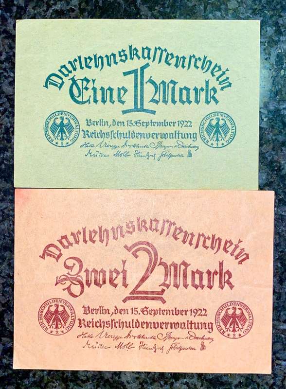 GERMANY SET 1 MARK & 2 MARK DARLEHNS 1922 AUNC NOTGELD (EMERGENCY MONEY) - AMAZING ART