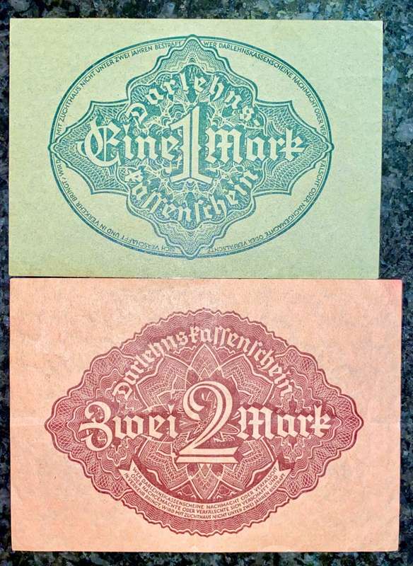 GERMANY SET 1 MARK & 2 MARK DARLEHNS 1922 AUNC NOTGELD (EMERGENCY MONEY) - AMAZING ART