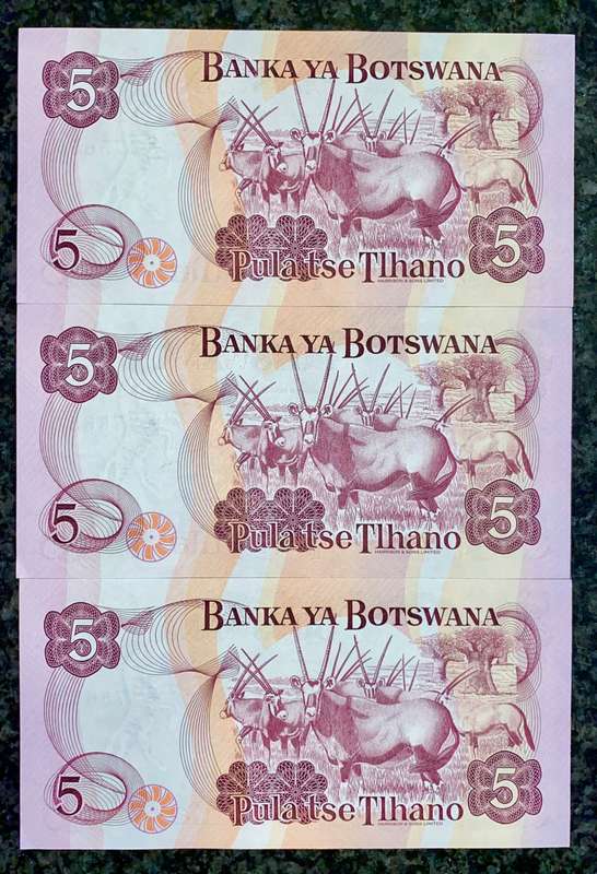 BOTSWANA 5 PULA IN SEQUENCE C47 /475650-652 UNC 1992(1 BID TAKES ALL)