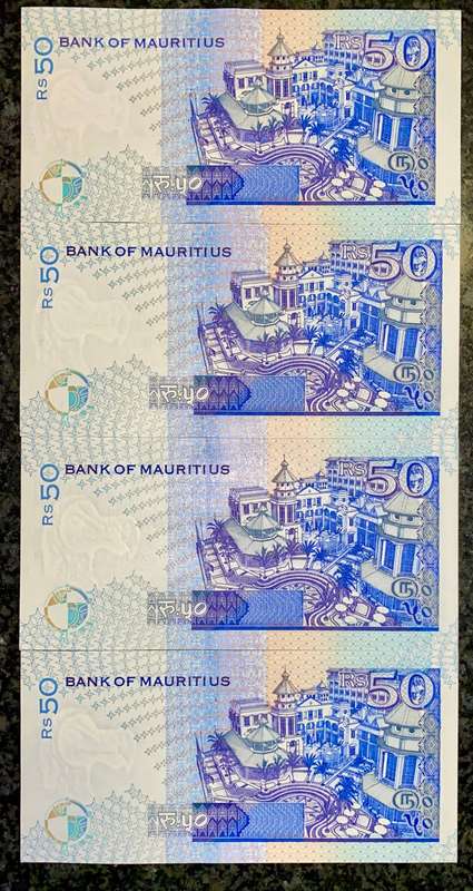 MAURITIUS 50 RUPEES IN SEQUENCE BB959180-177 UNC 1999(BID PER NOTE)