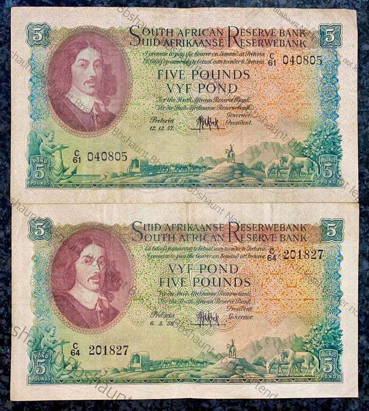 MH DE KOCK SET 5 POUNDS 1957 C61 & 1958 C64 (1 BID TAKES ALL)