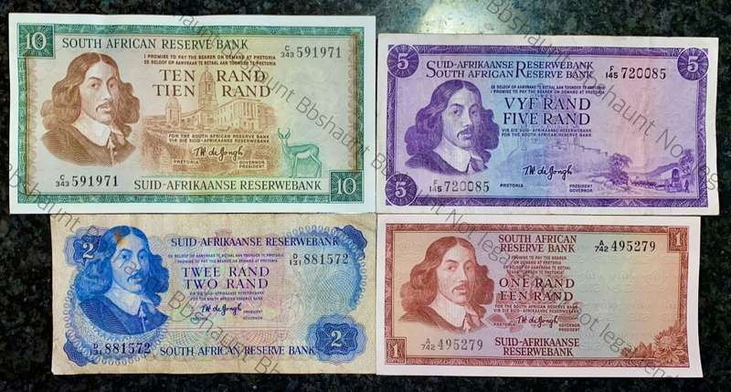 COMPLETE SET OF TW DE JONGH & DECIMALS R10 TO R1 - MOSTLY SPRINGBUCK WTM 1967-1975( 1 BID TAKES ALL)