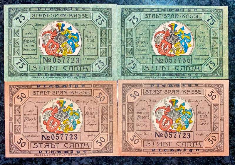 GERMANY SET - CANTH - 75 PFENNIG & 50 PFENNIG 1921 UNC NOTGELD(EMERGENCY MONEY)AMAZING ART
