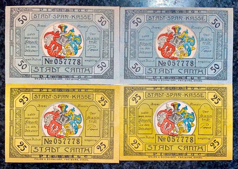 GERMANY SET - CANTH SAME SERIAL 50 PFENNIG & 25 PFENNIG 1921 UNC NOTGELD(EMERGENCY MONEY)AMAZING ART