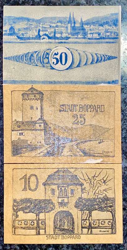 GERMANY SET - BOPPARD - 50 PFENNIG, 25 PF & 10 PFENNIG 1921 UNC NOTGELD(EMERGENCY MONEY)AMAZING ART