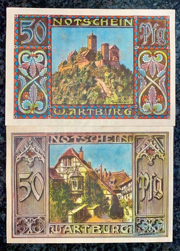 GERMANY SET - WARTBURG -  50 PFENNIG 1921 UNC NOTGELD(EMERGENCY MONEY)AMAZING ART