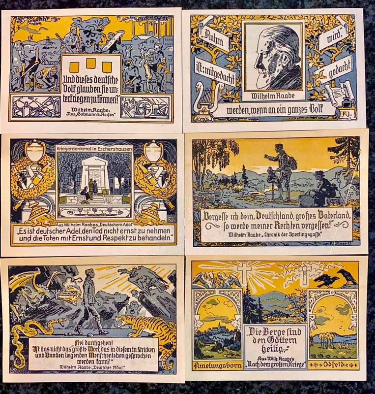 GERMANY SET ESCHERSHAUSEN 2 MARK,1 MK, 75PF,50,25,10PF AUNC 1922 NOTGELD(EMERGENCY MONEY)AMAZING ART