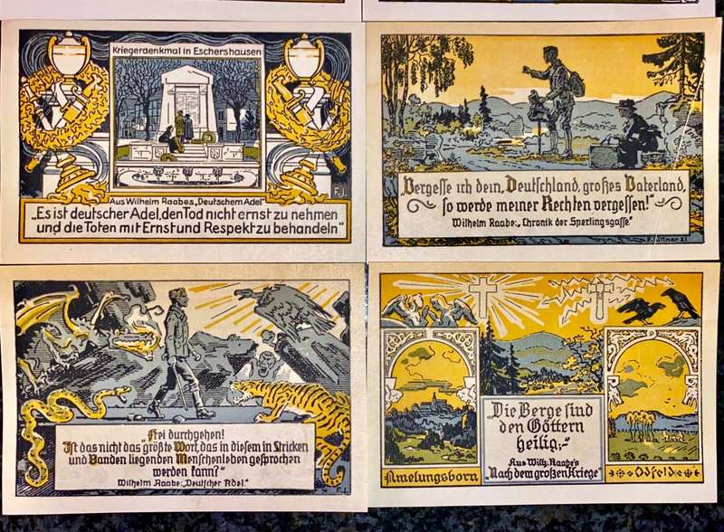 GERMANY SET ESCHERSHAUSEN 2 MARK,1 MK, 75PF,50,25,10PF AUNC 1922 NOTGELD(EMERGENCY MONEY)AMAZING ART