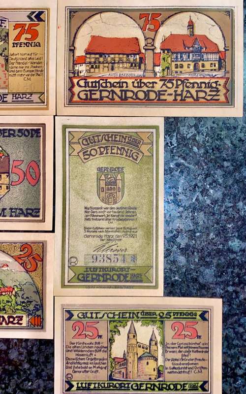 GERMANY SET - GERNRODE - 75 PFENNIG TO 25 PFENNIG 1921 - UNC NOTGELD (EMERGENCY MONEY)  AMAZING ART