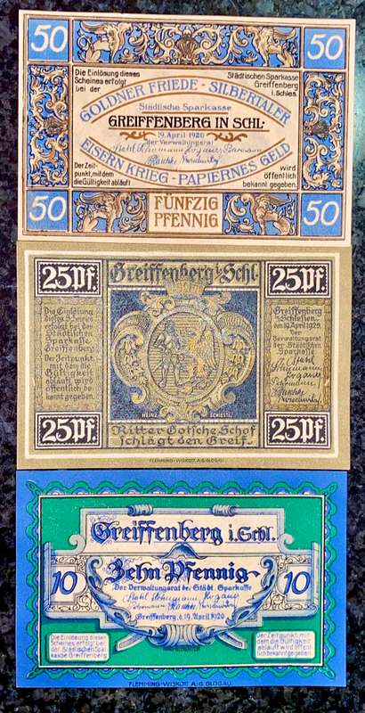 GERMANY SET - GREIFFENBERG - 50 PFENNIG TO 10 PFENNIG 1920 UNC NOTGELD(EMERGENCY MONEY) AMAZING ART