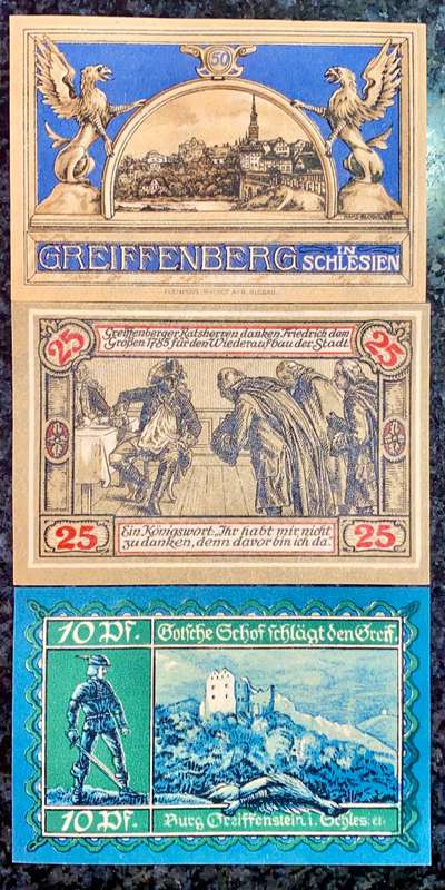 GERMANY SET - GREIFFENBERG - 50 PFENNIG TO 10 PFENNIG 1920 UNC NOTGELD(EMERGENCY MONEY) AMAZING ART