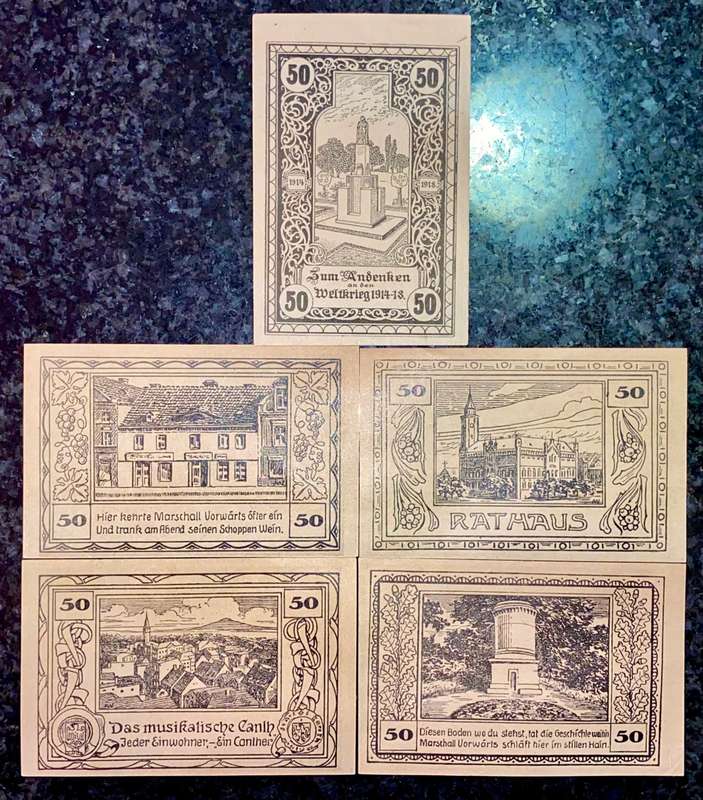 GERMANY SET - CANTH NO SERIAL 50 PFENNIG 1921 UNC NOTGELD(EMERGENCY MONEY) AMAZING ART