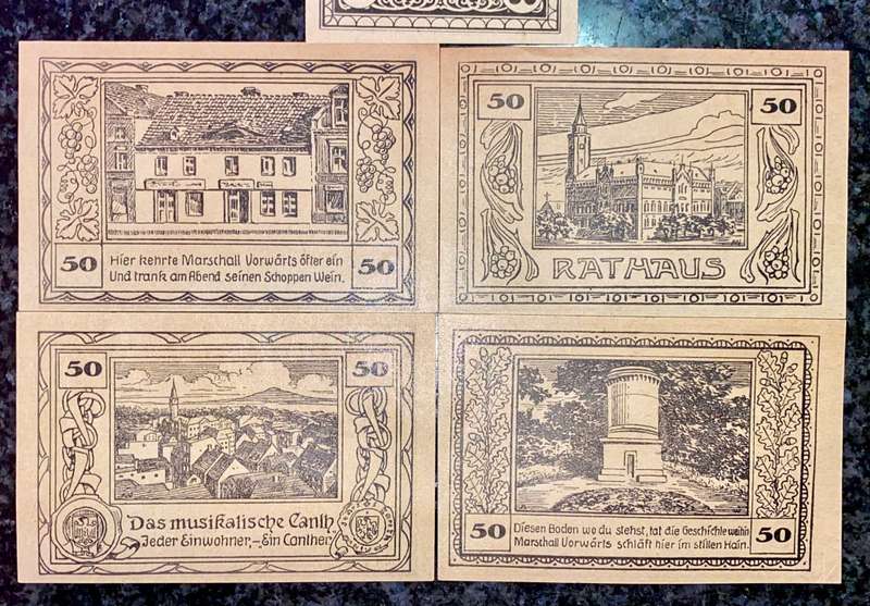 GERMANY SET - CANTH NO SERIAL 50 PFENNIG 1921 UNC NOTGELD(EMERGENCY MONEY) AMAZING ART