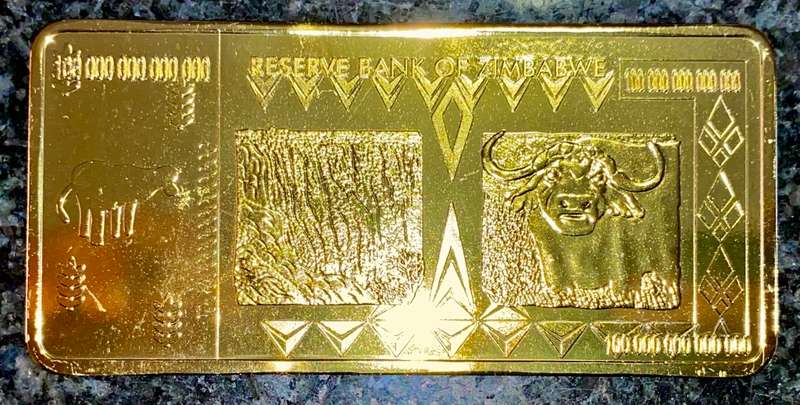 ZIMBABWE ONE HUNDRED TRILLIAN DOLLARS GOLD BAR HARARE 2008